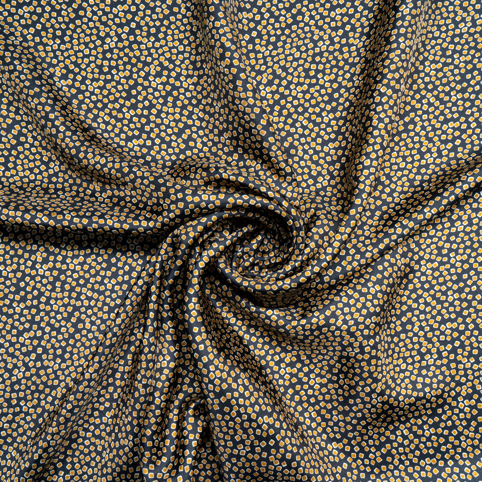 Beige Square Printed Midnight Silk Blend Twill