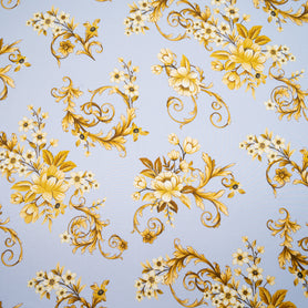 Yellow Floral Printed Lilac Silk Blend Twill