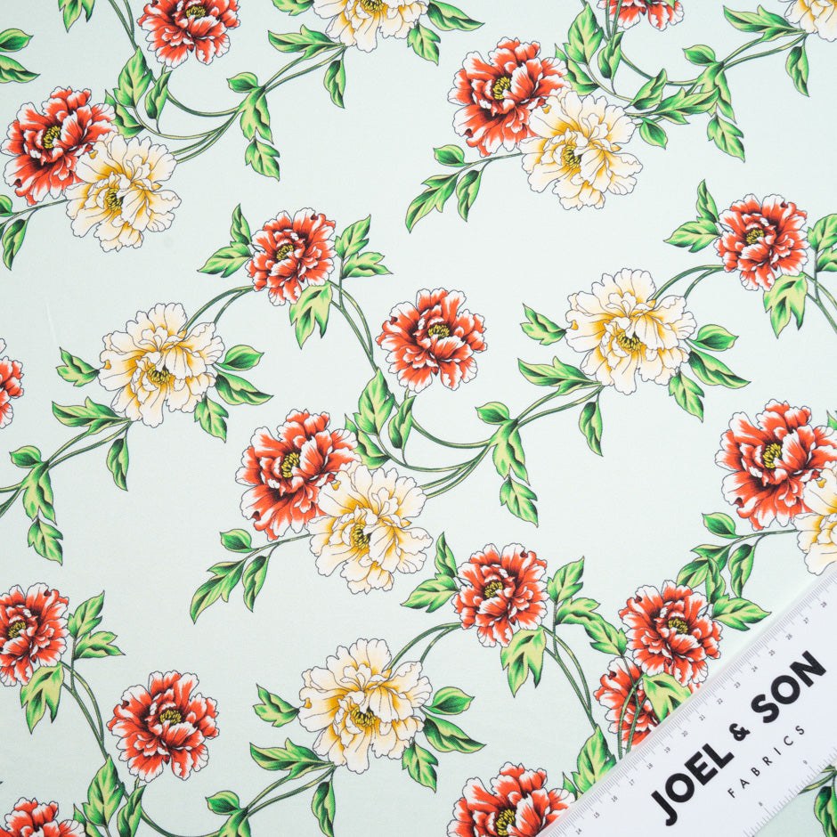 Multi Floral Printed Mint Green Silk Blend Twill