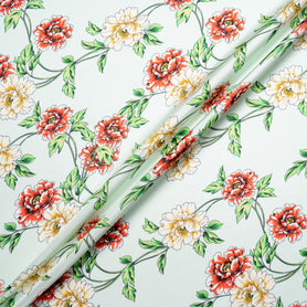 Multi Floral Printed Mint Green Silk Blend Twill