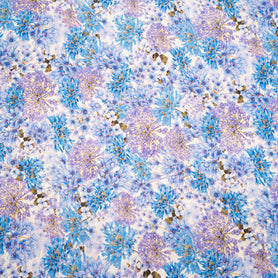 Blue & Lavender Floral Printed Silk Cloqué
