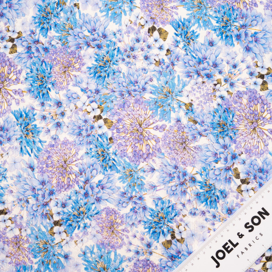 Blue & Lavender Floral Printed Silk Cloqué