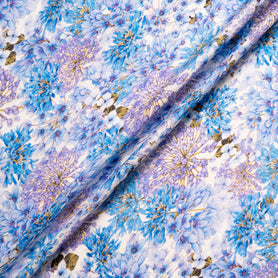 Blue & Lavender Floral Printed Silk Cloqué