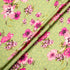 Pink Floral Printed Khaki Green Silk Cloqué