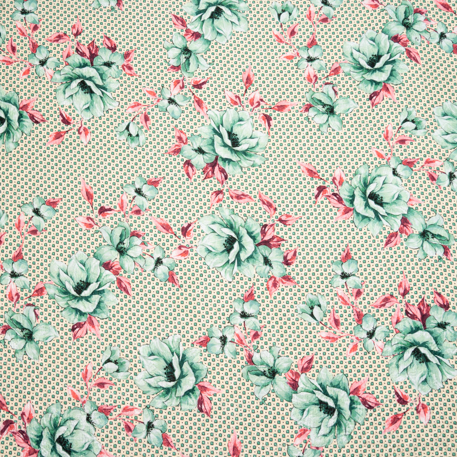 Mint Green Floral Printed Silk Cloqué