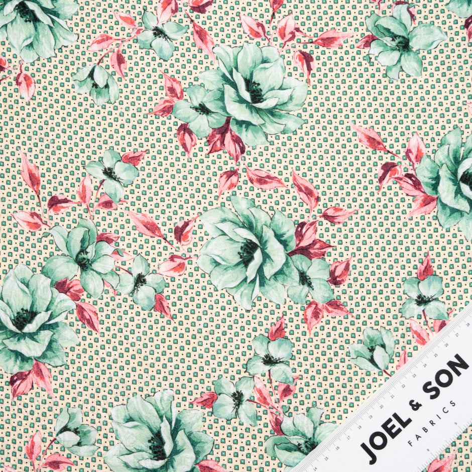 Mint Green Floral Printed Silk Cloqué