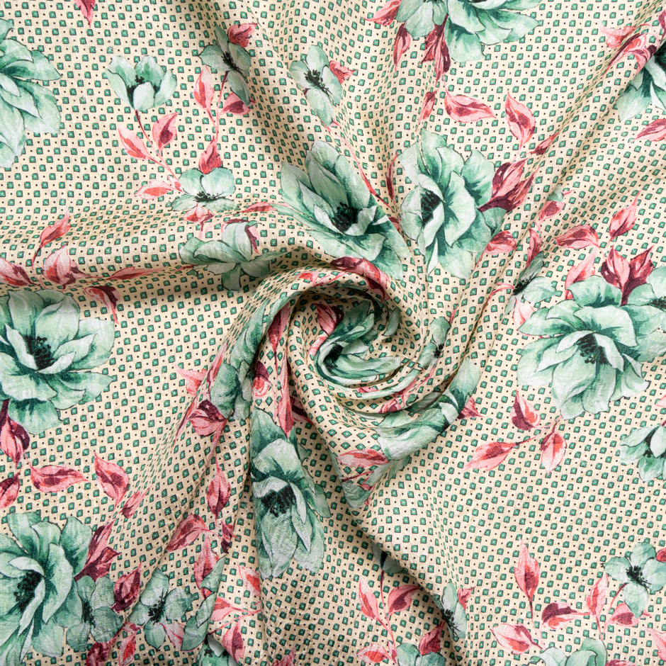 Mint Green Floral Printed Silk Cloqué