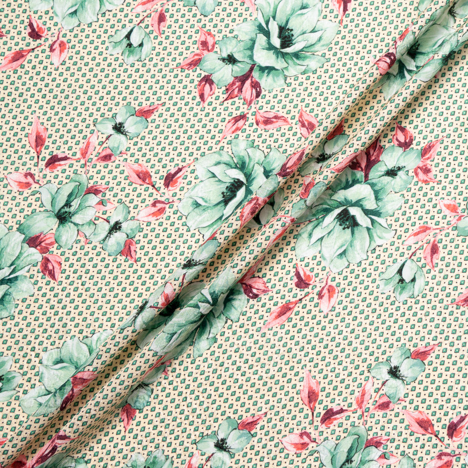 Mint Green Floral Printed Silk Cloqué