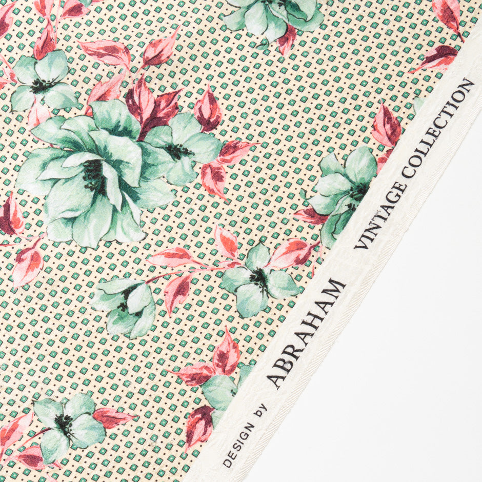 Mint Green Floral Printed Silk Cloqué