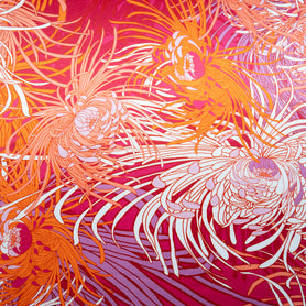 Orange & Pink 'Spray' Floral Printed Silk Satin