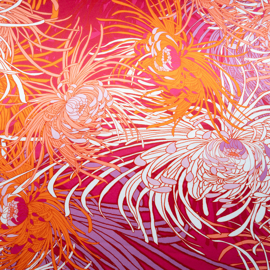 Orange & Pink 'Spray' Floral Printed Silk Satin
