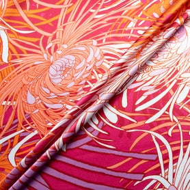 Orange & Pink 'Spray' Floral Printed Silk Satin
