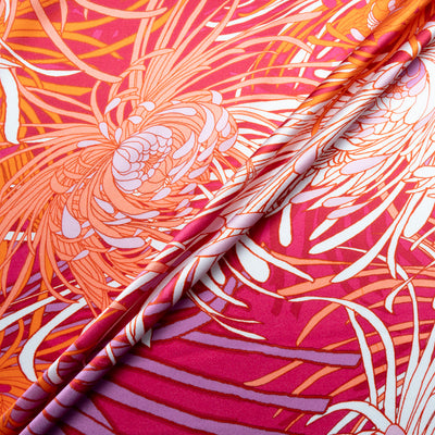 Orange & Pink 'Spray' Floral Printed Silk Satin