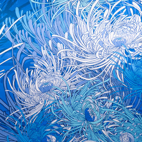 Blue 'Spray' Floral Printed Silk Satin