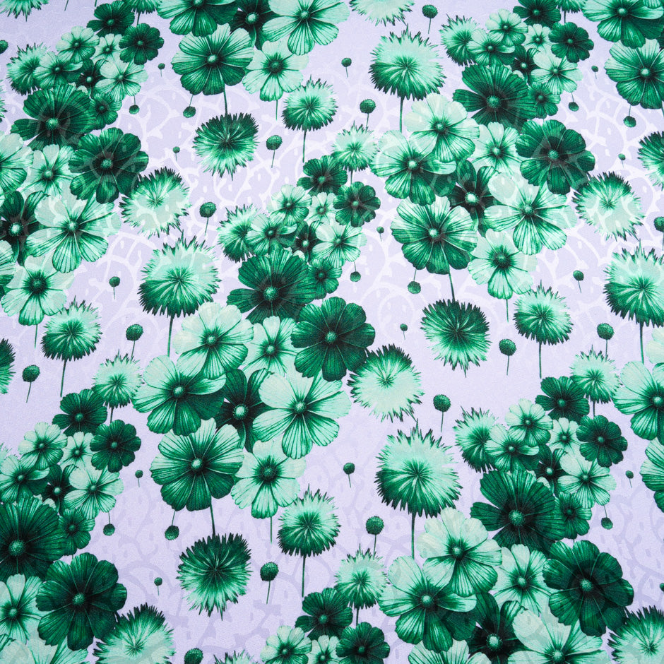 Green Floral Printed Lavender Silk Jacquard