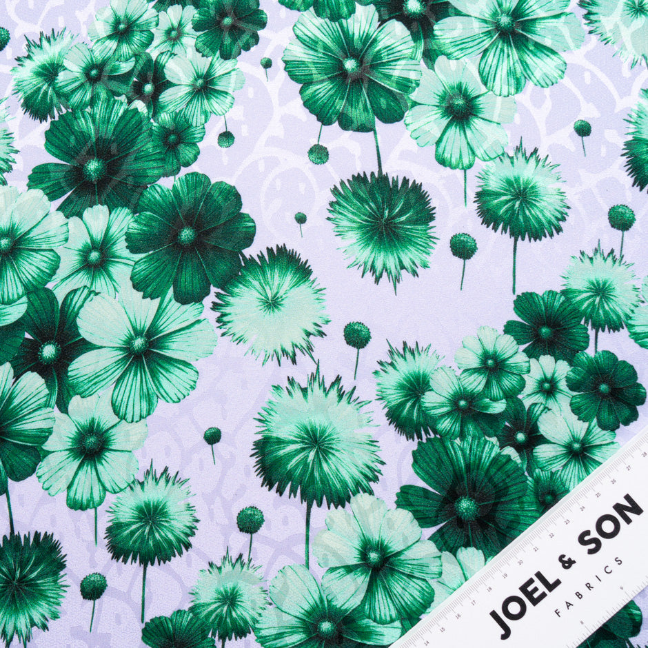 Green Floral Printed Lavender Silk Jacquard