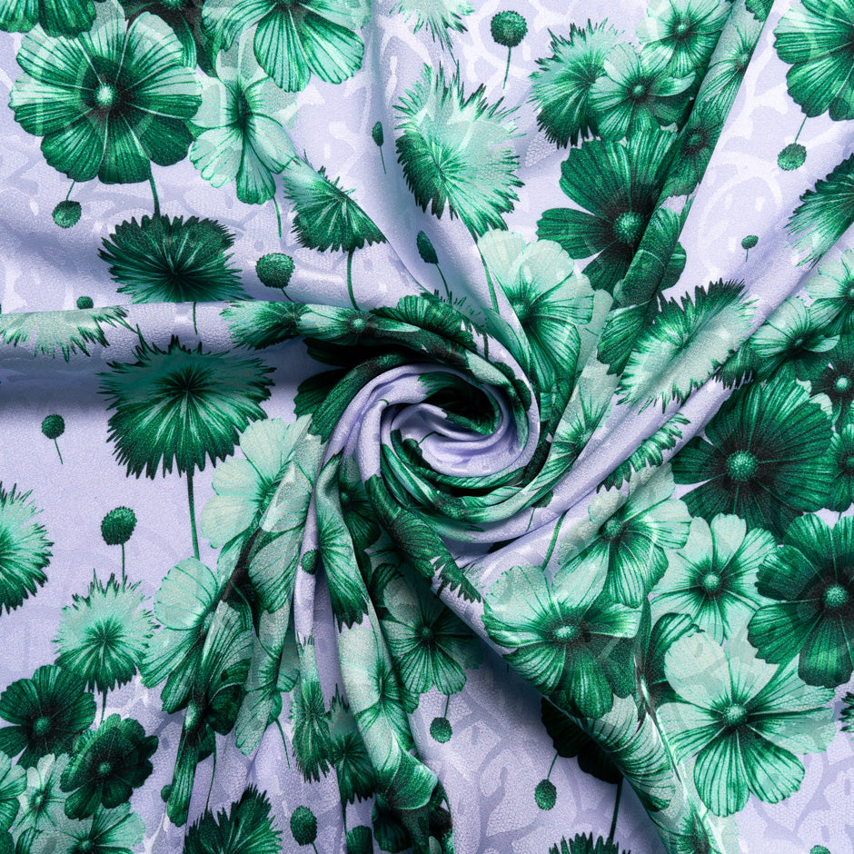 Green Floral Printed Lavender Silk Jacquard