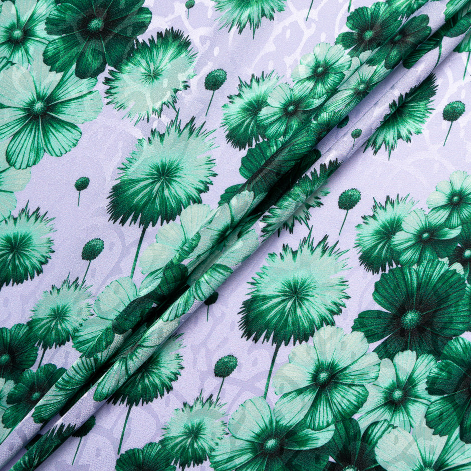 Green Floral Printed Lavender Silk Jacquard