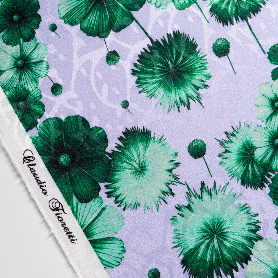 Green Floral Printed Lavender Silk Jacquard