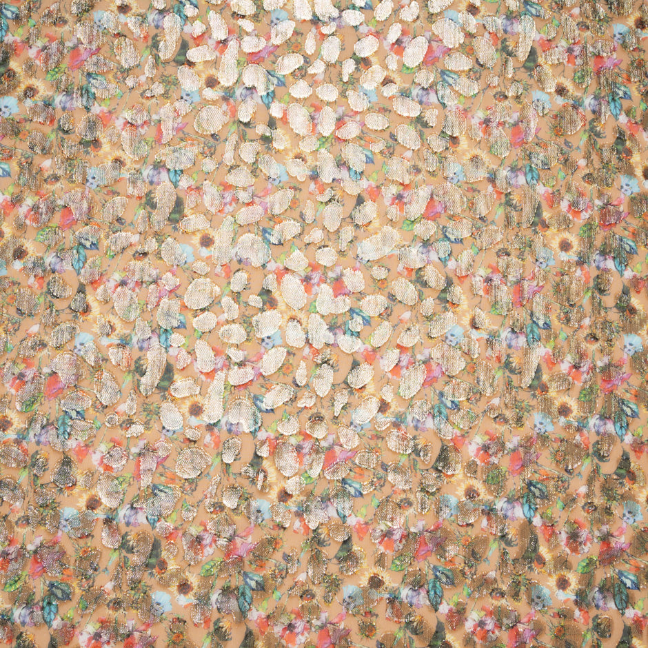 Multi Floral Printed Georgette Metallic Silk Jacquard