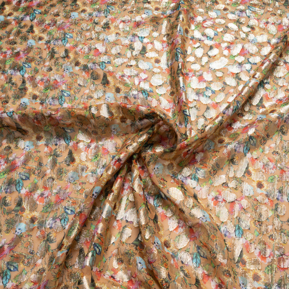 Multi Floral Printed Georgette Metallic Silk Jacquard