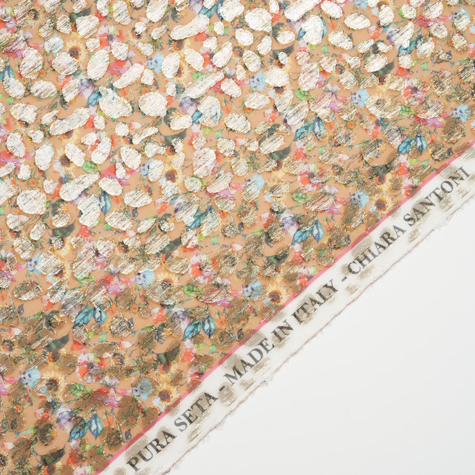 Multi Floral Printed Georgette Metallic Silk Jacquard