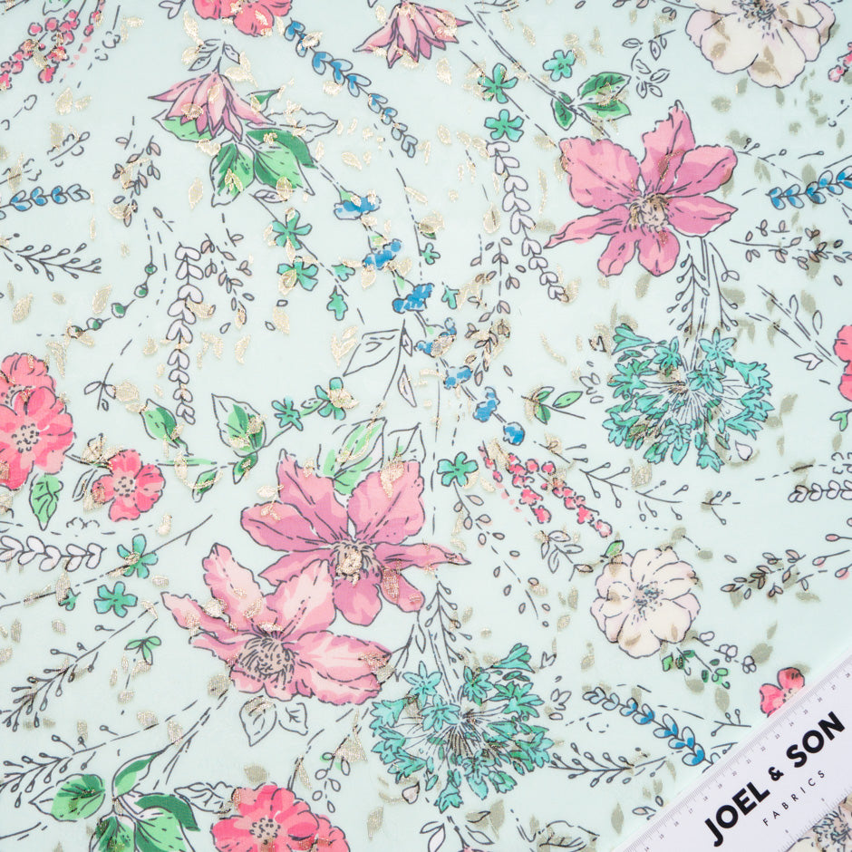 Multi 'Sketched' Floral Metallic Jacquard Georgette