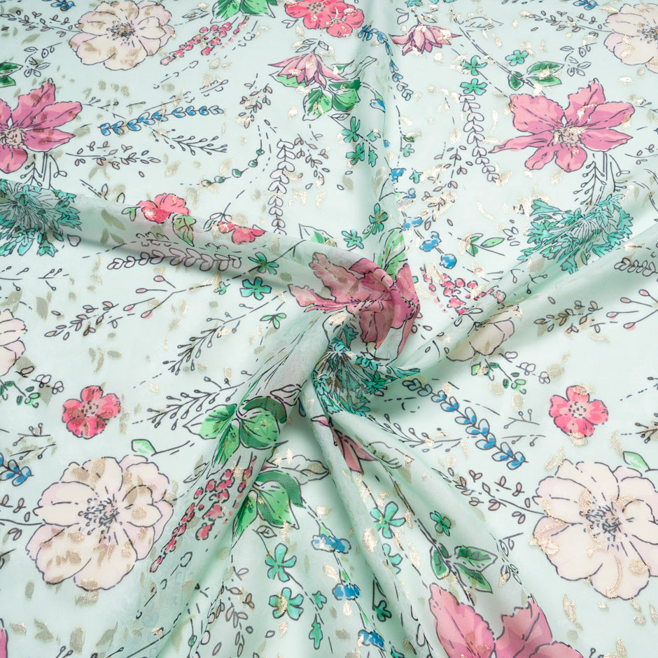 Multi 'Sketched' Floral Metallic Jacquard Georgette