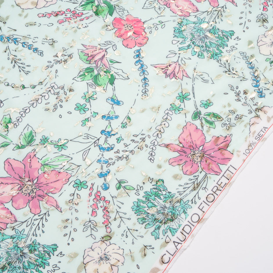 Multi 'Sketched' Floral Metallic Jacquard Georgette