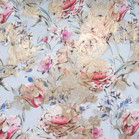 Large Floral Gold Metallic Jacquard Chiffon