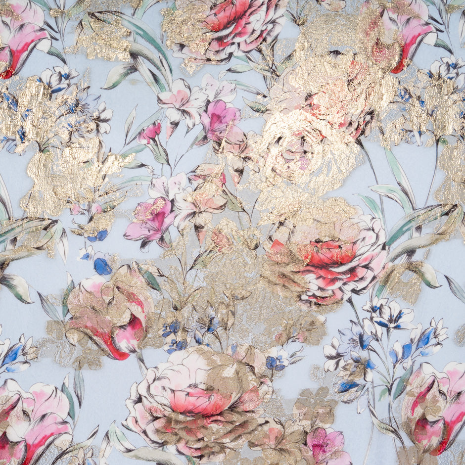 Large Floral Gold Metallic Jacquard Chiffon