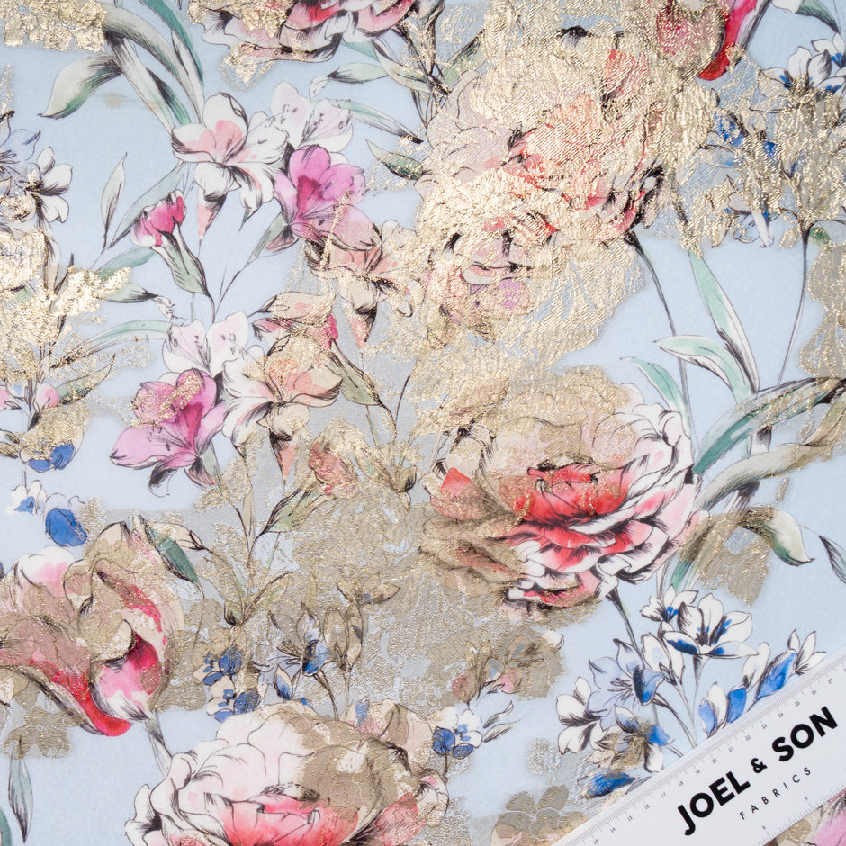 Large Floral Gold Metallic Jacquard Chiffon