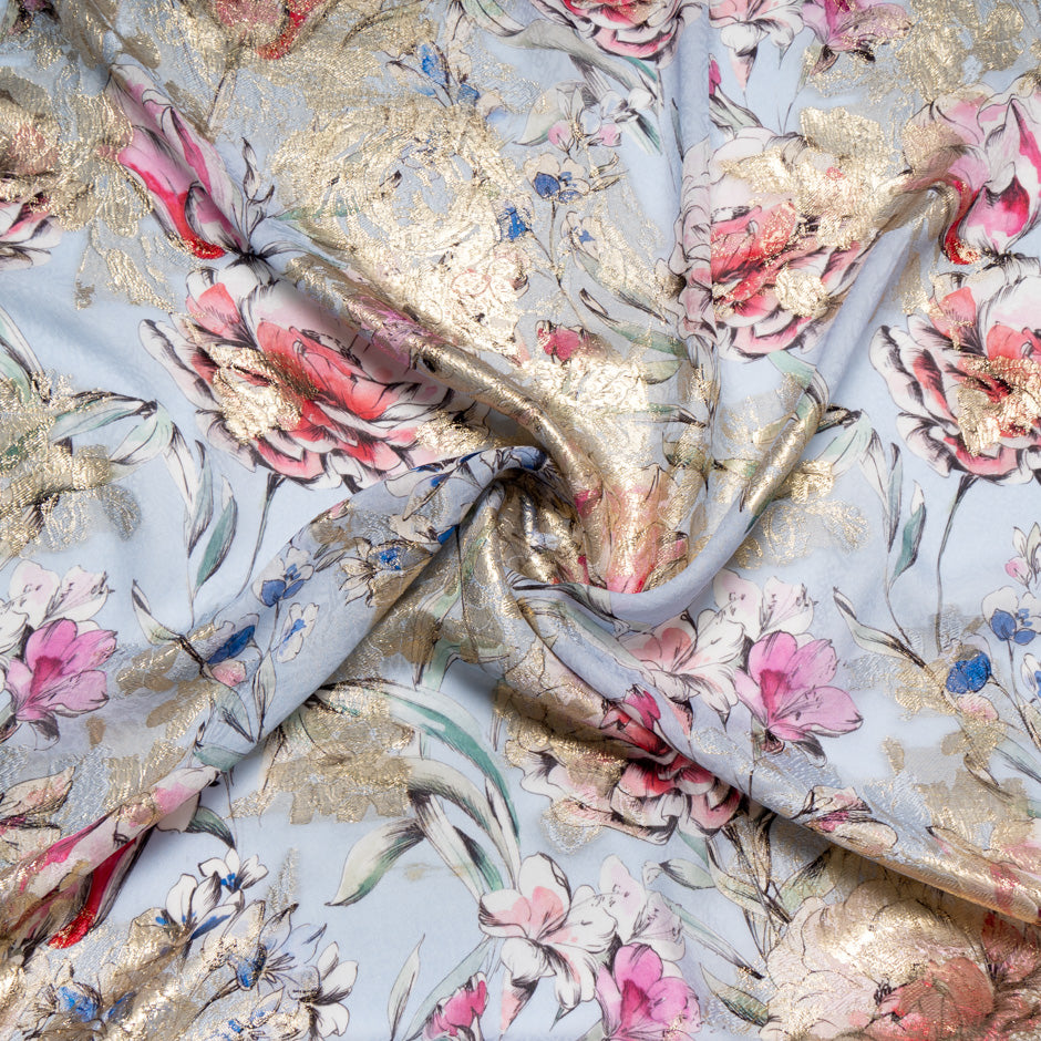 Large Floral Gold Metallic Jacquard Chiffon
