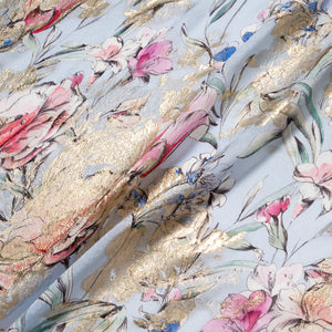 Large Floral Gold Metallic Jacquard Chiffon
