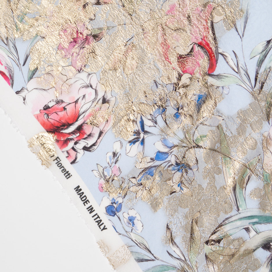 Large Floral Gold Metallic Jacquard Chiffon