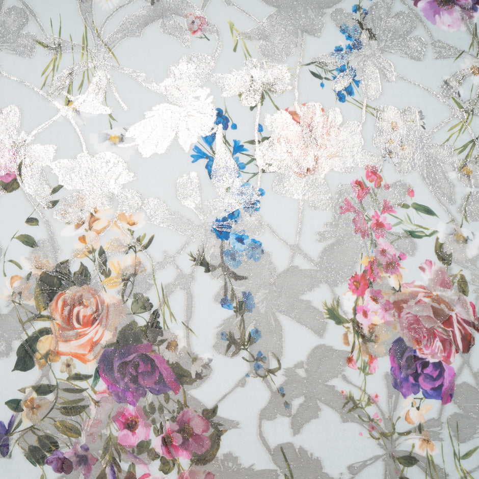 Wild Floral Printed Metallic Silk Georgette