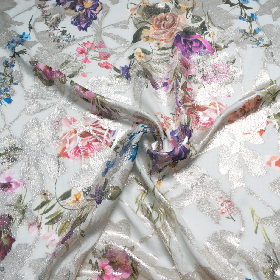 Wild Floral Printed Metallic Silk Georgette