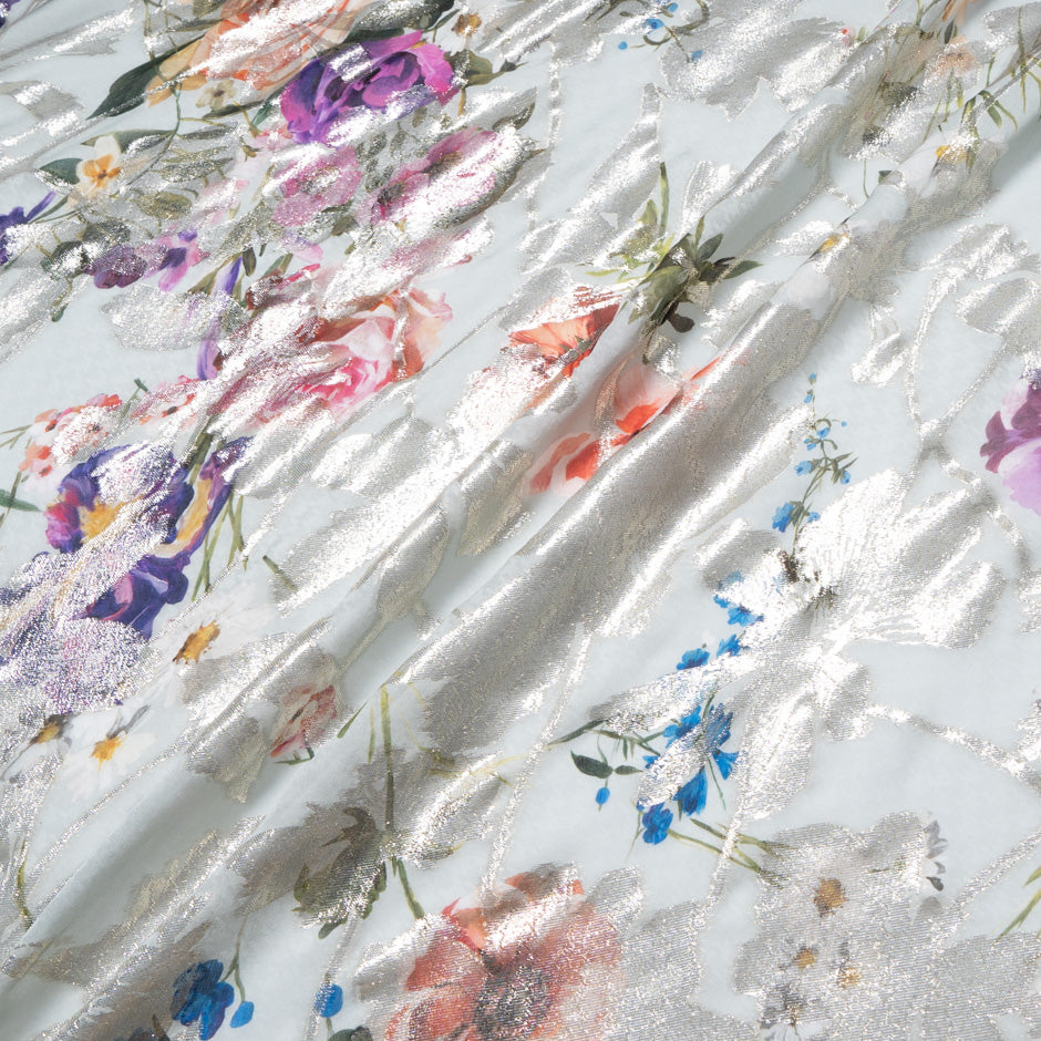 Wild Floral Printed Metallic Silk Georgette