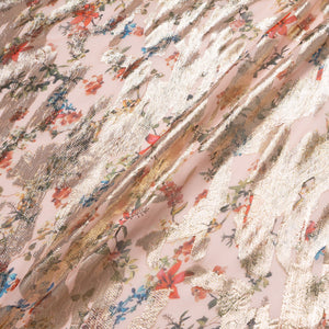 Petite Floral Printed Gold Metallic Jacquard Pink Georgette