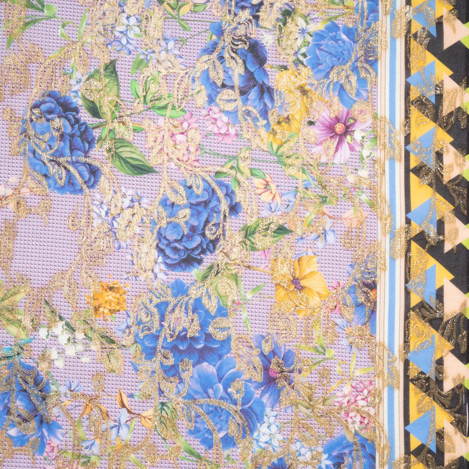Floral Printed Pink Cotton Blend Metallic Jacquard