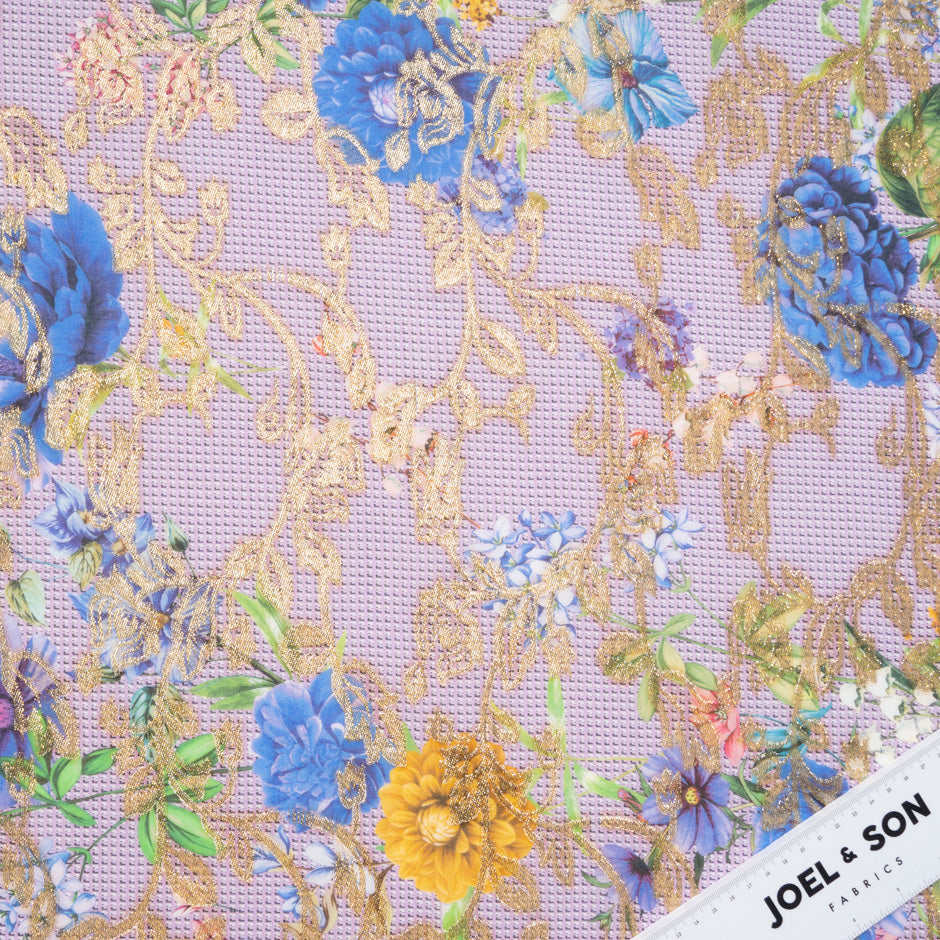 Floral Printed Pink Cotton Metallic Jacquard Voie