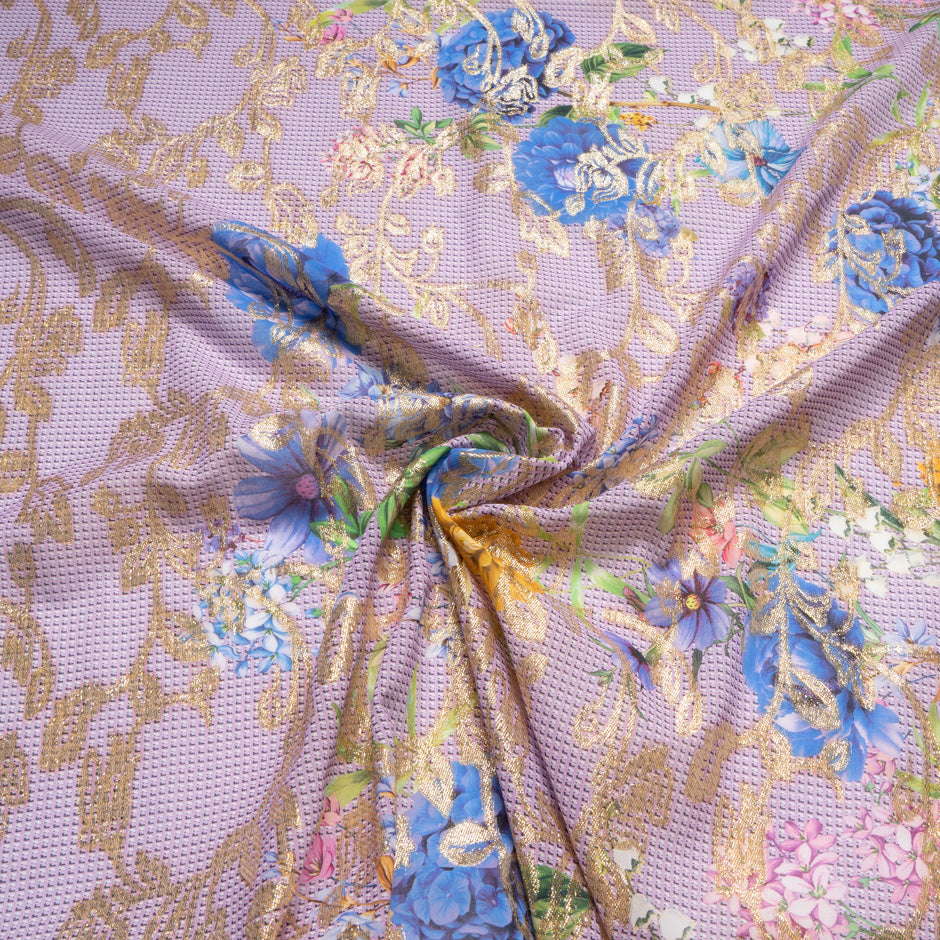 Floral Printed Pink Cotton Metallic Jacquard Voie