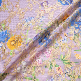 Floral Printed Pink Cotton Blend Metallic Jacquard