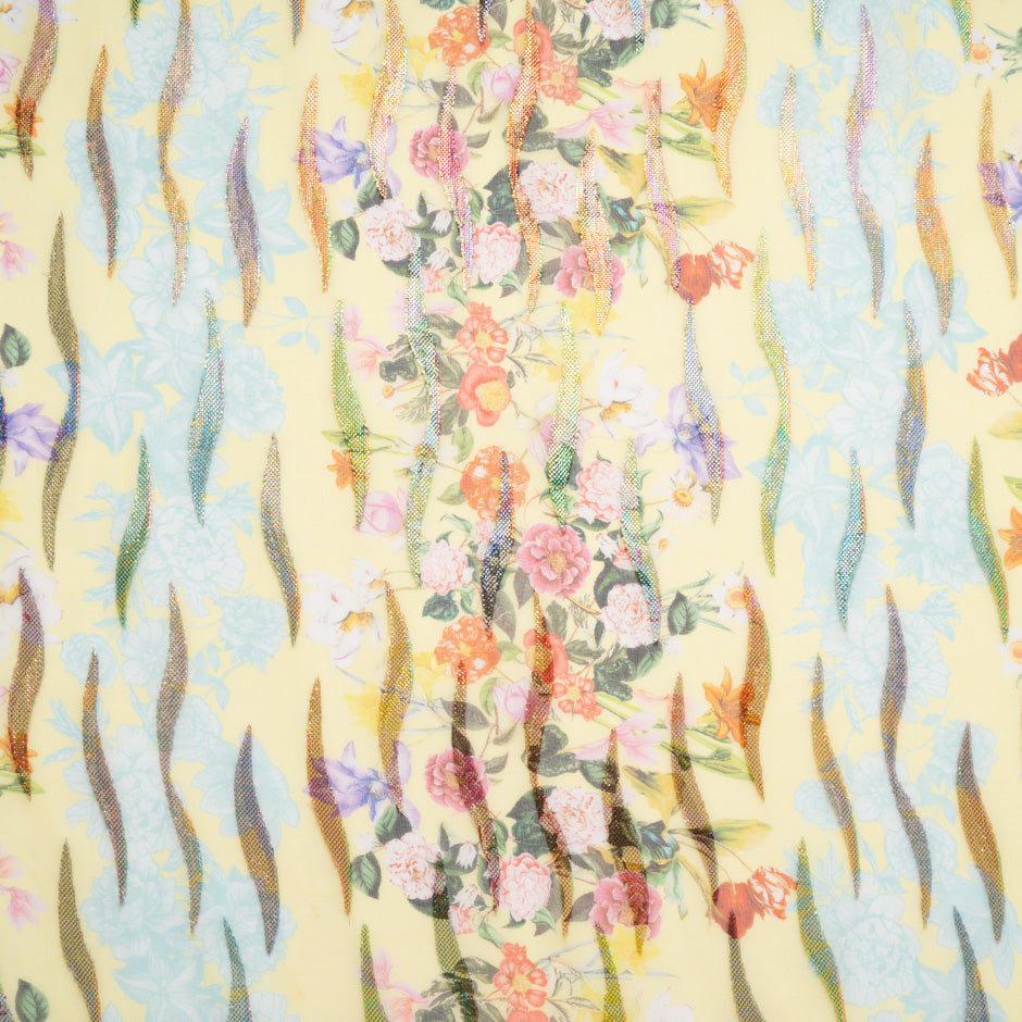 Floral Printed Yellow Metallic Silk Georgette