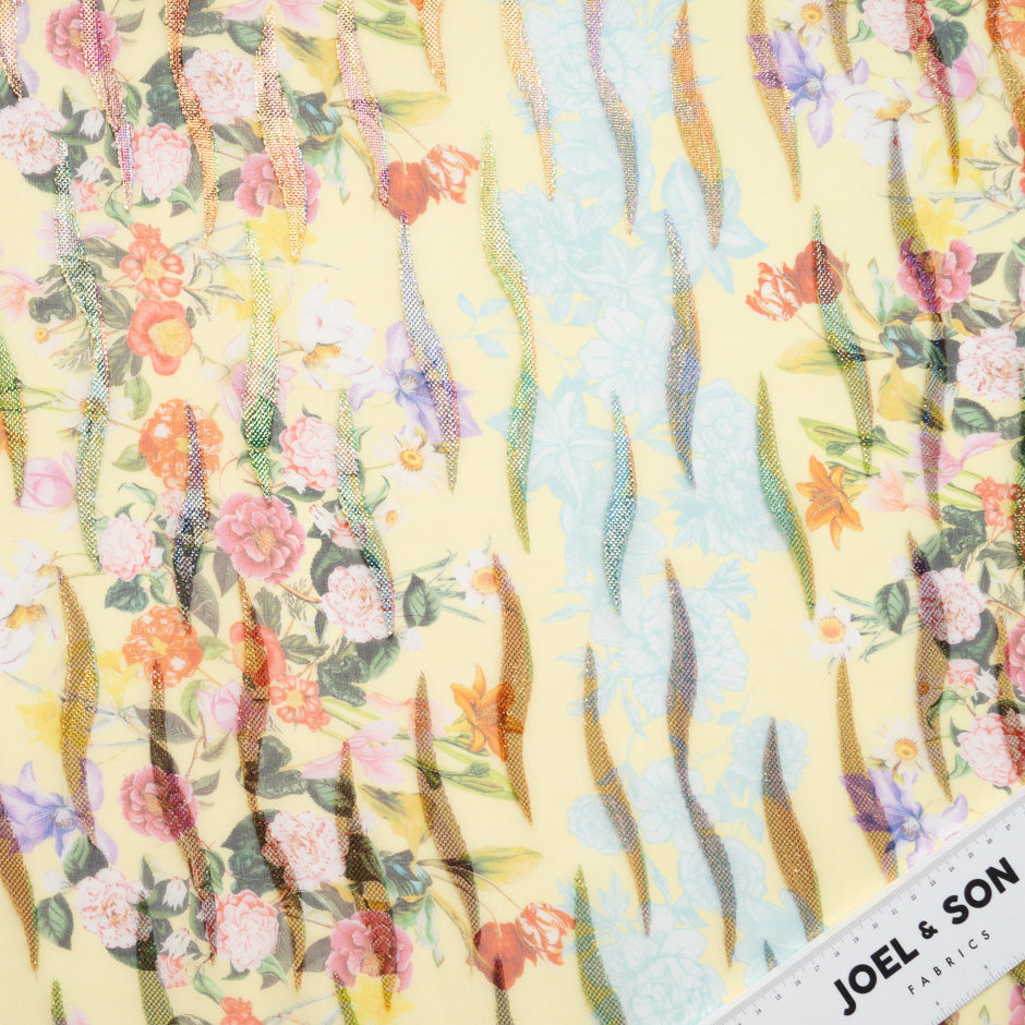 Floral Printed Yellow Metallic Silk Georgette