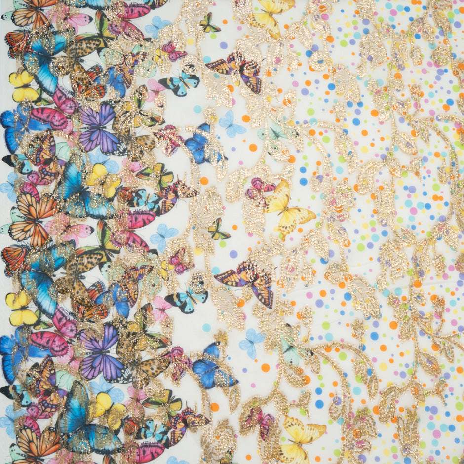 Spotted & Butterfly Cotton Blend Metallic Jacquard
