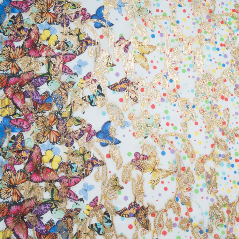 Multi Spotted & Butterfly Cotton Blend Metallic Jacquard