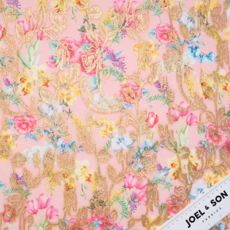 Wild Floral Printed Pink Cotton Metallic Jacquard Voile (A 2.20m Piece)