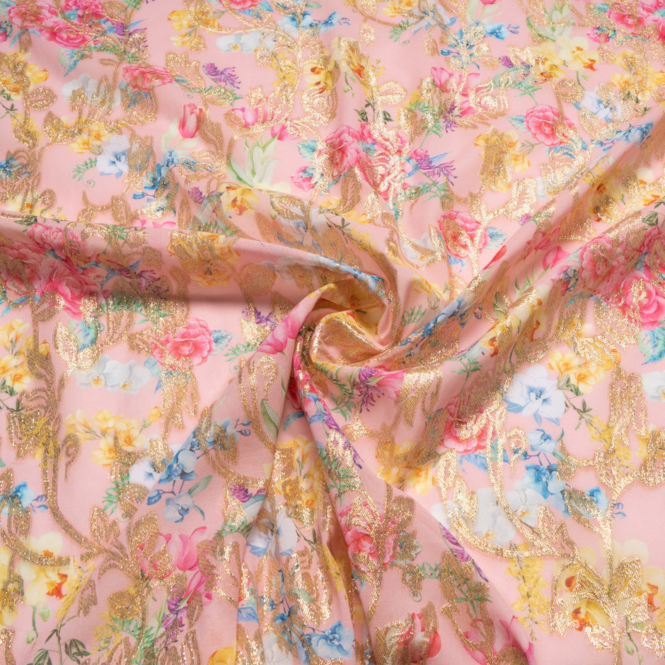 Wild Floral Printed Pink Cotton Metallic Jacquard Voile (A 2.20m Piece)