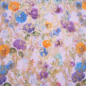 Floral Printed Lilac Cotton Blend Metallic Jacquard